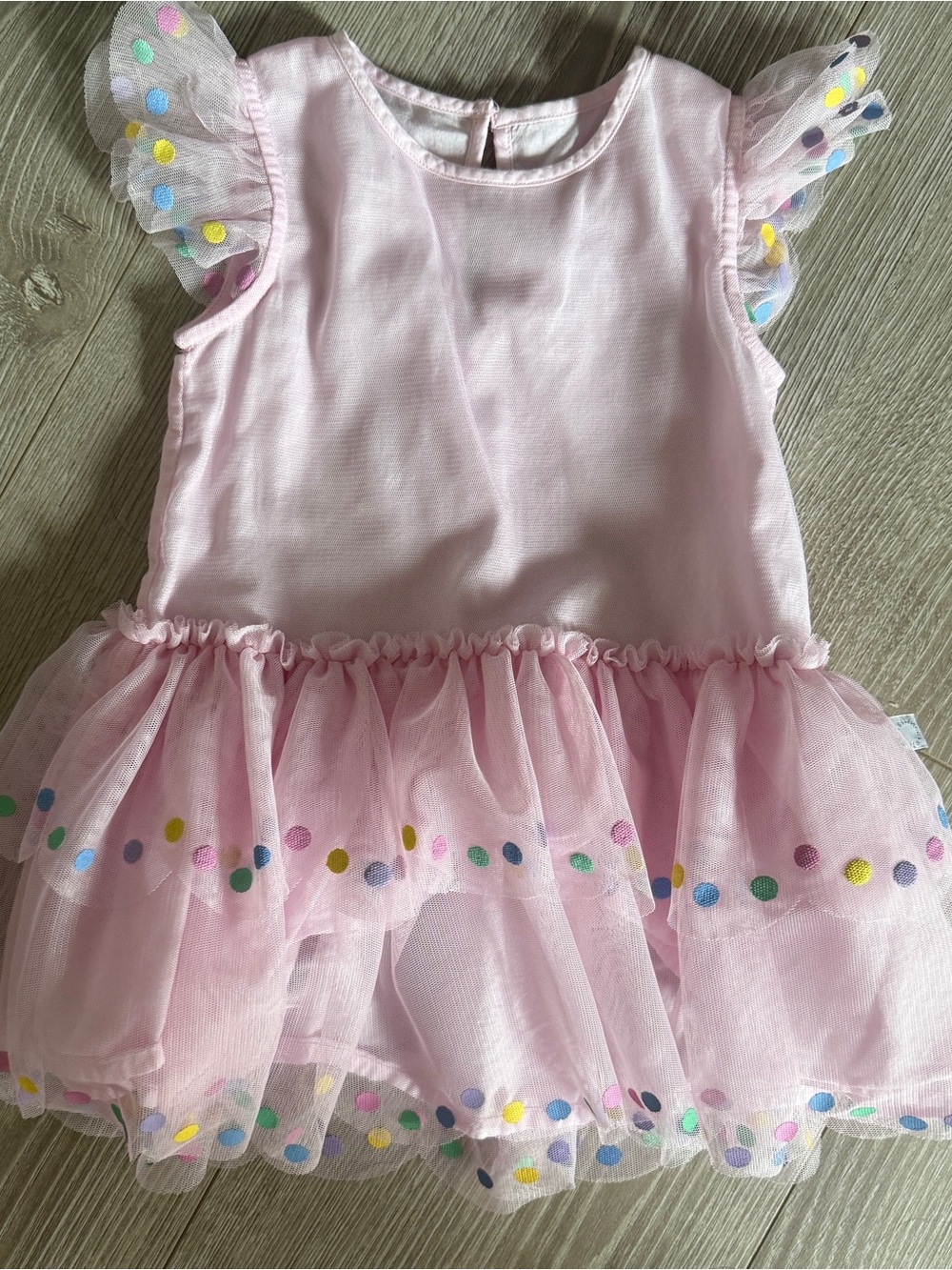 Stella McCartney Kids Pale Pink Tulle Dress with Multicolor Polka Dots
